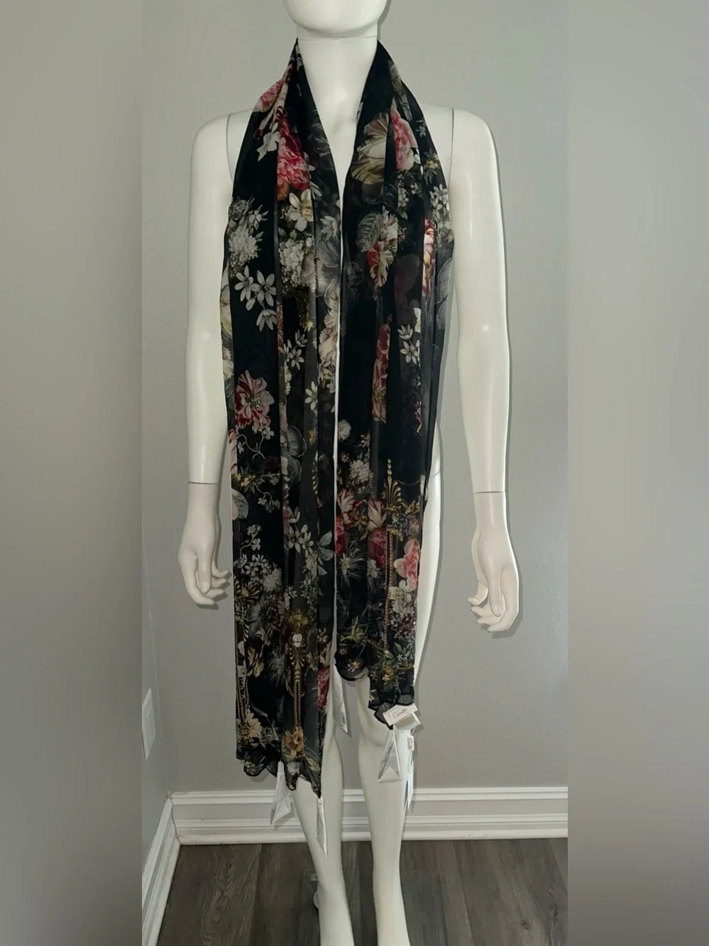 CAMILLA “A Night At The Opera” boho black floral silk long scarf shawl belt top